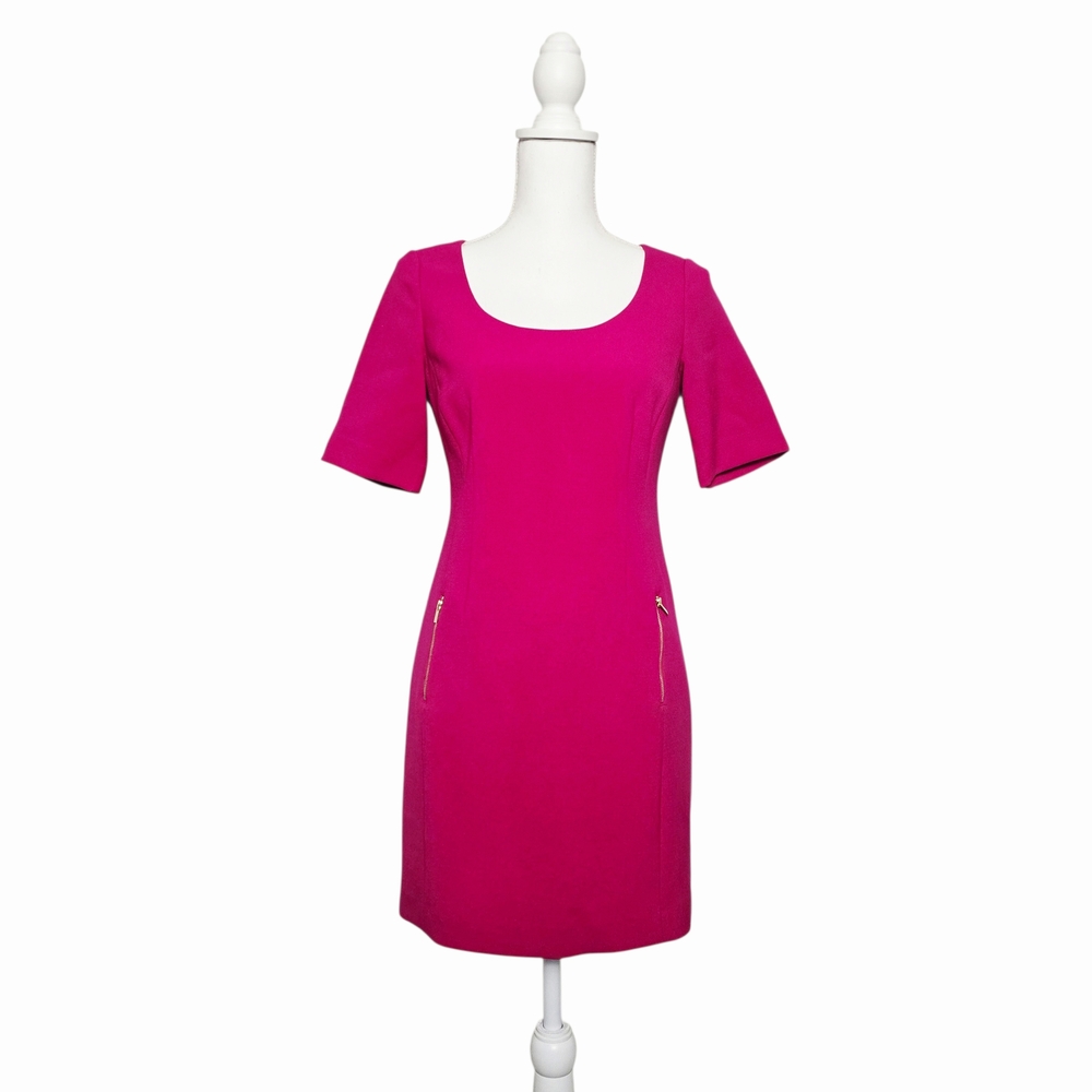 Ann Taylor Fuchsia Short Sleeve Sheath Dress With Zippered Pockets